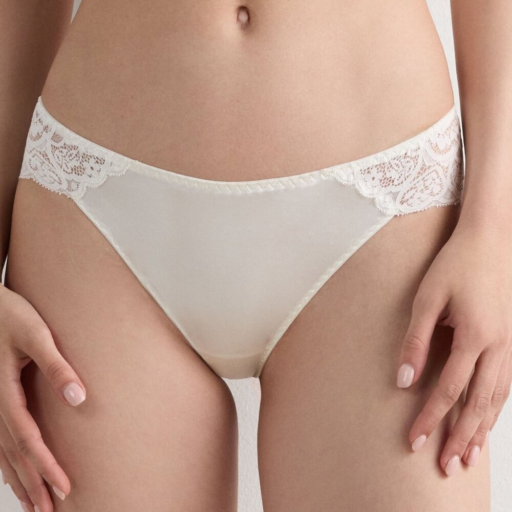 Intimissimi Lace and Silk Bikini Briefs in White